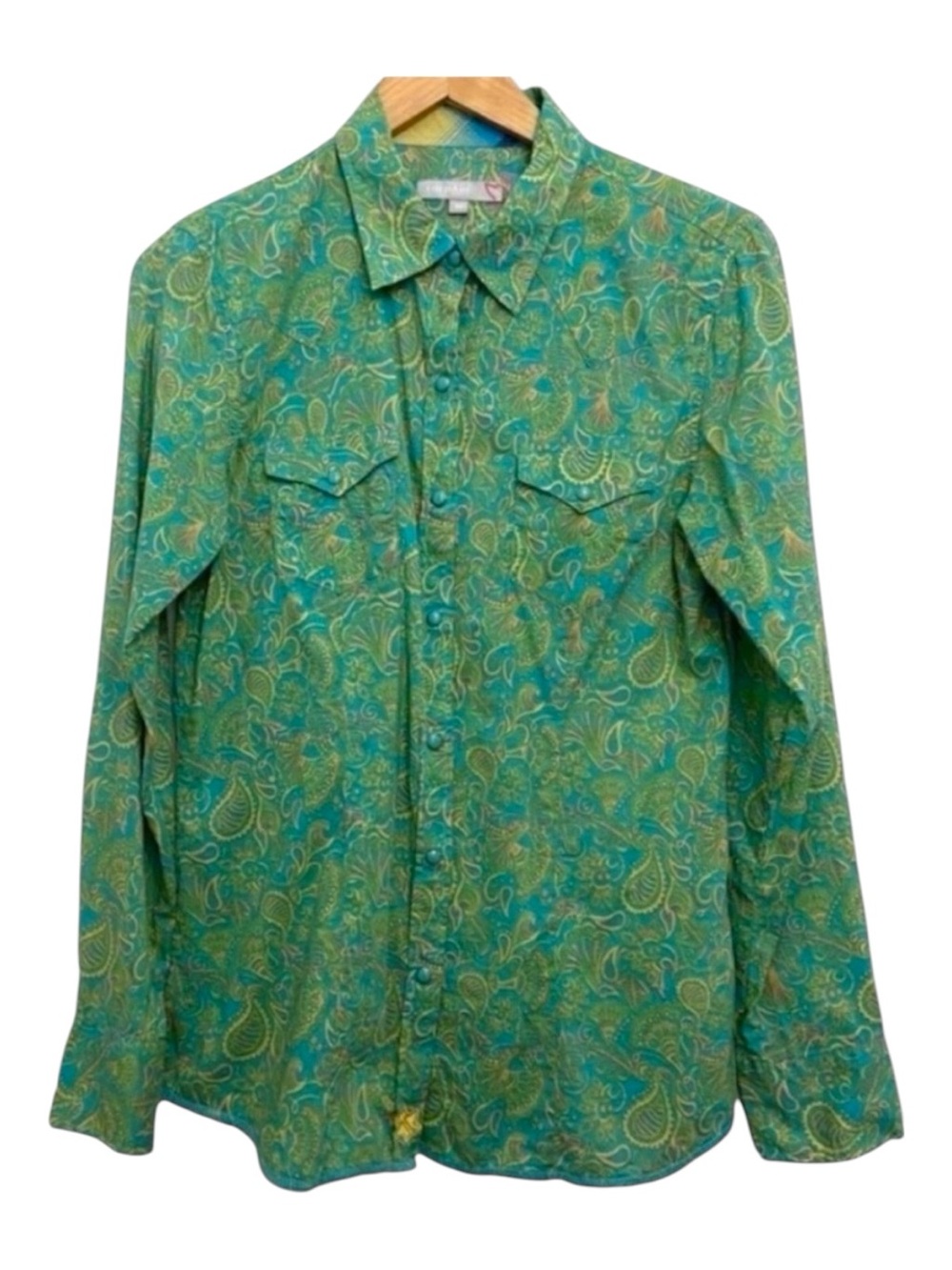 Tin Haul blouse summer spring 100% cotton light snap button down shirt green